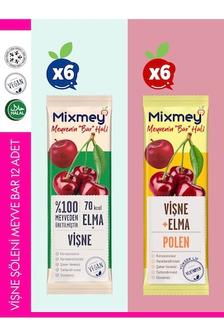 Mixmey Vişne Şöleni Meyve Barı – 12 Adet | Sağlıklı Atıştırmalıklar – Glutensiz, Koruyucusuz - 12 Adet