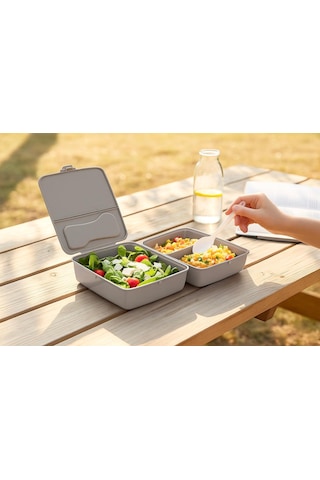 Bölmeli Sağlıklı Saklama Ve Yemek Kabı - Bpa Sız Sağlıklı - Kilit Kapak - Taşınabilir Lunchbox- Açık Gri Renk Çok Renkli