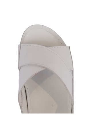 Napa Shoes Hakiki Deri Çapraz Bantlı Arkadan Ayarlı Rahat Taban Dolgu Topuk Kadın Sandalet Napa-311 Beyaz