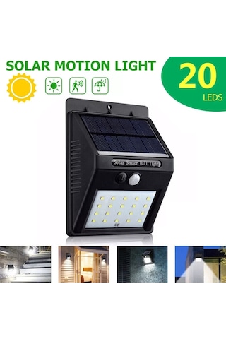 20 Ledli Hareket Sensörlü Dış Mekan Solar Lamba Açık Lacivert