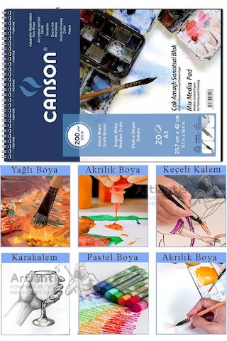 Çok Amaçlı Sanatsal Blok 25x35 Cm 200 Gr 15 Yaprak 1 Adet Canson Resim Defteri Akrilik Yağlı Guaj Keçeli Sulu Boya