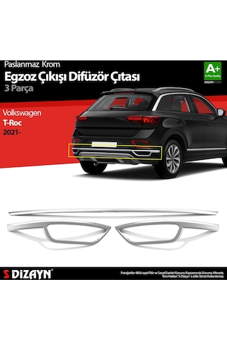 S-Dizayn Volkswagen T-roc Makyajlı Krom Egzoz Görünümü Difüzör 3 Prç. 2021
