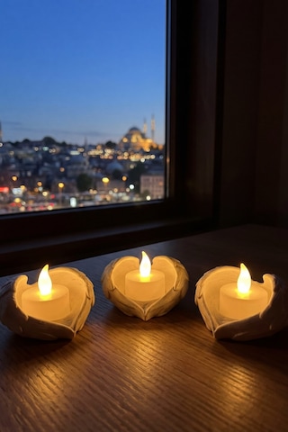 Melek Işığı Seti 3 Lü Melek Kanatlı Led Mum Dekoratif Tealight 8 X 7 Cm Beyaz