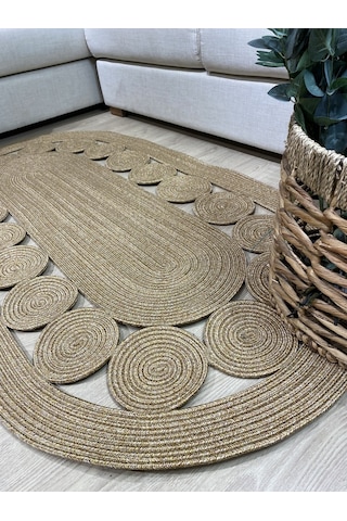 Cookie Jüt Hasırlı El Örgüsü Kilim Bej