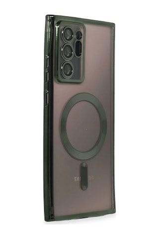 Samsung Galaxy Uyumlu Note 20 Ultra Kılıf Kross Magneticsafe Kapak - Koyu Yeşil Çokrenkli