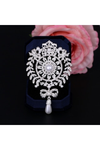 Sones 2 Adet Taç Broş İnci Kelebek Saçaklı Broş Gümüş