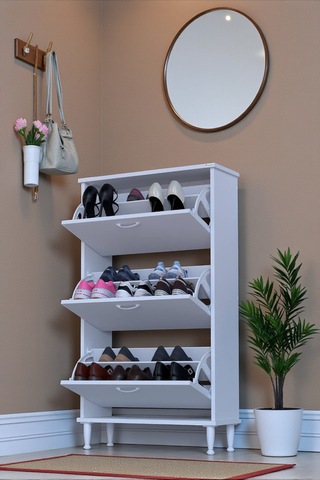 Eliusta Duru 72 Cm Genişlikte Beyaz Renk Ayaklı Ayakkabılık Antre/kapı Önü 72x127x26 Cm Ayakkabılık Beyaz