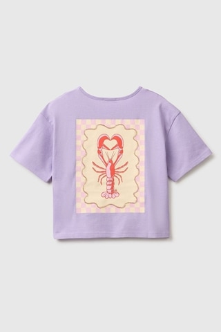 United Colors Of Benetton Kız Çocuk Lila Ön Ve Arka Baskı Detaylı Boncuk İşlemeli Geniş Yaka T-shirt 6-14 Yaş -2862