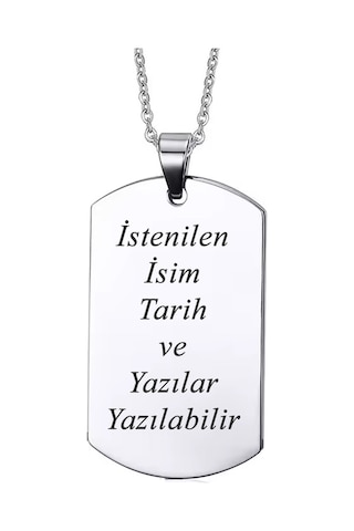 Takı Dükkanı Kişiye Özel İsim Tarih Yazı Yazılı Asker Künyesi Çelik Erkek Bayan Kolye Eck60 Metalik