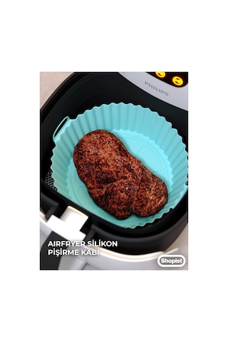 Turkuaz Airfryer Silikon Pişirme Kabı 20x5 Cm Bpa Içermez Airfryer Pişirme Kağıdı Aksesuar Kalıbı Turkuaz