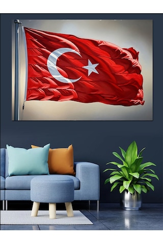 Dalgalanan Türk Bayrağı Manzarası Dekoratif Kanvas - Mdf Ahşap Tablo