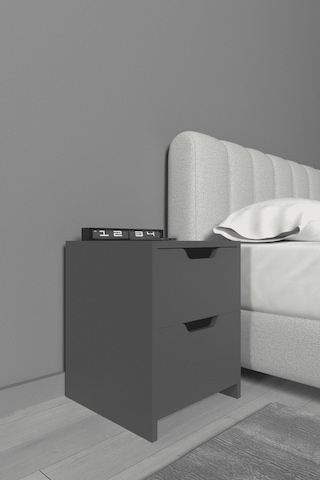 Lavellan Niva 2 Çekmeceli Modern Komodin Yatak Odası Başucu Sehpası Antrasit