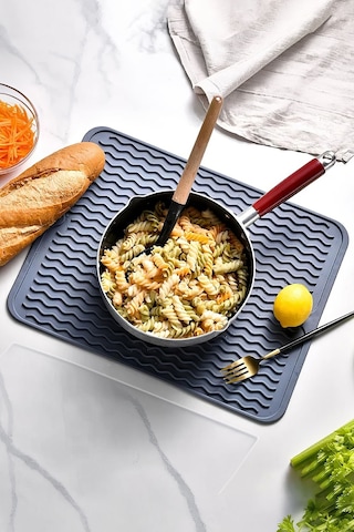 Gri 30x40 Cm Çok Amaçlı Silikon Bulaşık Kurutma Matı Bulaşıklık Mt258