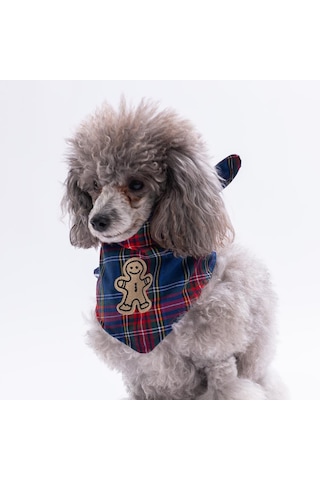 Cookie Jingle Kurabiye Adam Nakışlı Ekose Desen Yeşil Kedi Köpek Fuları Pet Bandana Köpek Bandanası