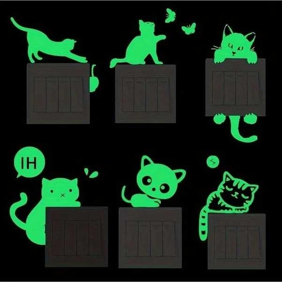 Trendooze Yeşil Fosforlu Sevimli Kedi Duvar Dekoru Mavi Ev Dekorasyon Çıkartması Mavi 07 Diğer