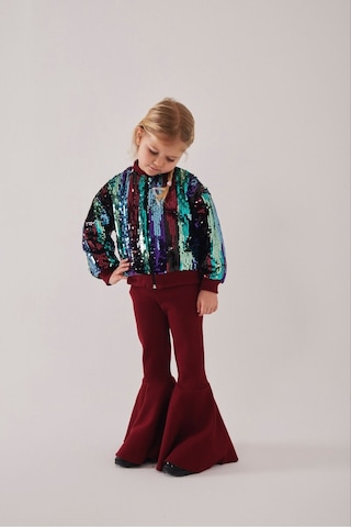My Kids Wear Kız Çocuk Bayramlık Payetli Ceket & İspanyol Paça Tayt Takımı 12476 Bordo