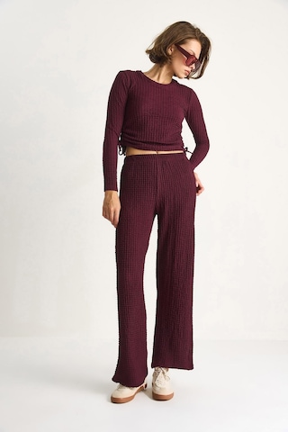 Shade Kadın Yanları Bağlamalı Crop Beli Lastikli Yüksek Bel Pantolonlu Bürümcük Takım 8075 60284110 - Mürdüm