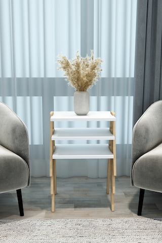 Azra - 3 Lü Zigon Sehpa Takımı Atlantik Çam -modern Ve Fonksiyonel / Orta Sehpa / Dekoratif Beyaz