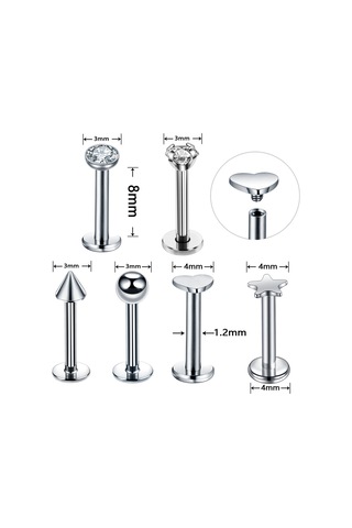 Vkemall 6 Çift Çelik Dudak Piercing Takımı - 1.2mm Çubuk Çapı, Zirkonlu Dekor, Vücut Piercingi İçin Gold