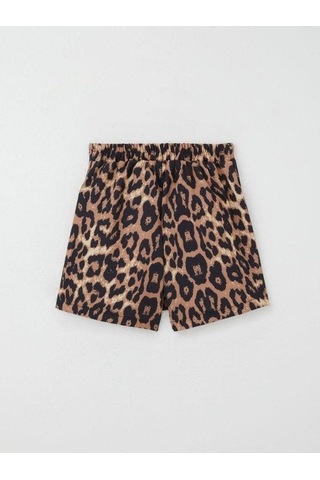 Kız Çocuk Leopar Desenli Şort Etek-15496 Kahverengi