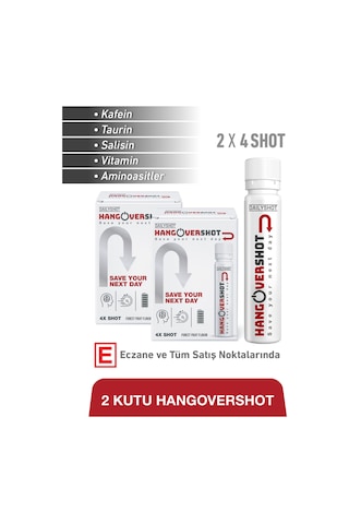Hangovershot Kafein, Taurin, Vitamin Ve Aminoasitler İçeren Gıda Takviyesi 2x4 Shot