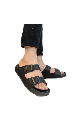 Pierre Cardin 7408 Siyah Çift Tokalı Yumuşak Taban Erkek Terlik Siyah