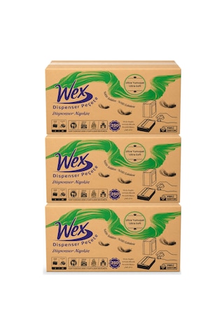 Wex Dispenser Peçete 3 Koli Toplam 54 Paket, 250 Yaprak, 2 Katlı, %100 Selüloz