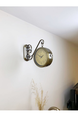 Eskitme Metal Retro İstasyon Saati 36 X 25 Cm Çift Taraflı Şık Dekoratif Saat