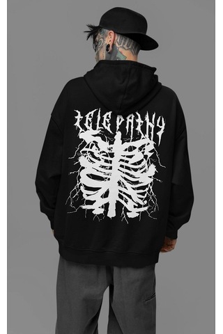 Sevbano Telepathy Baskılı Unisex Oversize Tasarım Hoodie Siyah