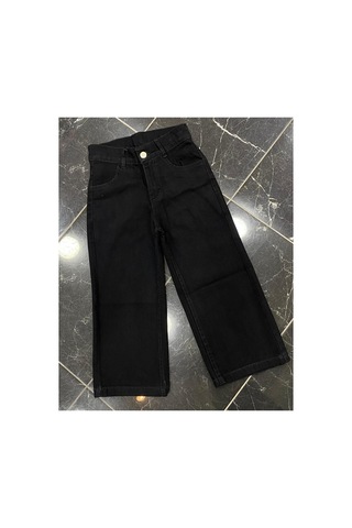 Erdem Kıds Kız Çocuk Jean Pantolon Palazzo Geniş Bol Paça Okul Kot Pantolon Siyah Siyah