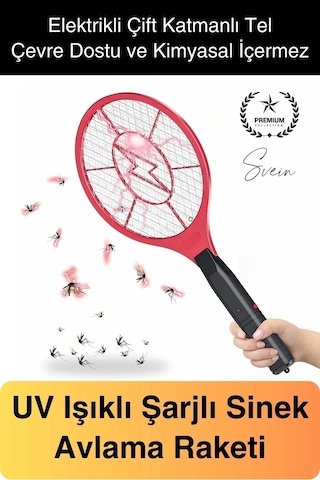 Şarjlı Elektrikli Sivrisinek Öldürücü Sinek Raketi Uv Işıklı Haşere Böcek Öldüren Sineklik Aleti