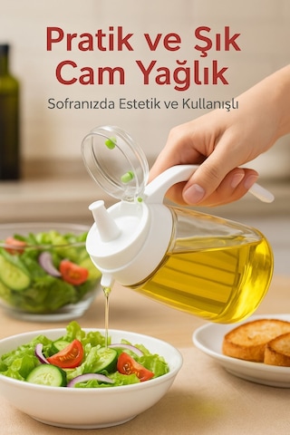660 Ml Şeffaf Cam Yağdanlık Zeytinyağı, Sirke, Nar Ekşisi İçin İdeal Beyaz Diğer