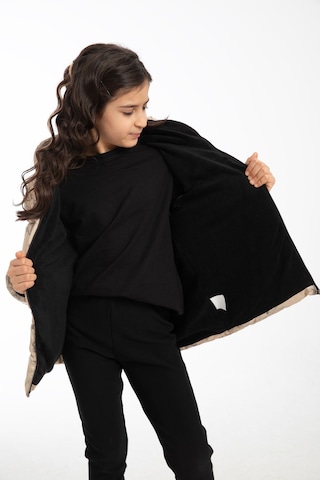 Freemen Kız Çocuk Bej Pusula Desen Polar Su Ve Rüzgar Geçirmez Kapüşonlu Şişme Kışlık Mont Bej