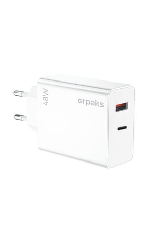 Erpaks Erd 48w Usb-a/type-c Hizli Sarj Adaptoru Beyaz