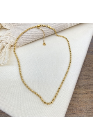 Burgu Kolye Orta Kalın Burma Zincir Yüksek Kalite 316 L Çelik Gold 40+5 Cm