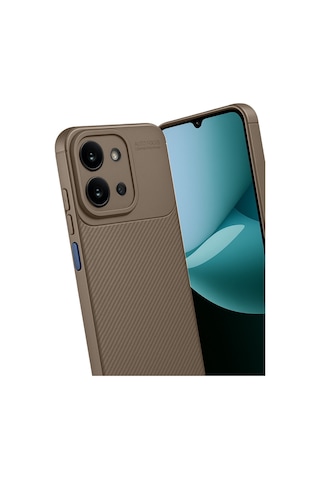 Xiaomi Redmi 15c 5g Uyumlu Kılıf Karbon Tasarım Kamera Korumalı Silikon Telefon Kılıfı Kapak Kahverengi