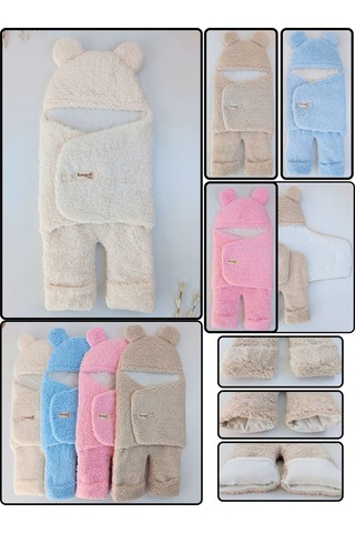 Bebek Dış Kundak Battaniyesi Welsoft Ekstra Uzun Kışlık Peluş Ayakları Açılabilen Uyku Tulumu 0-12ay Pembe