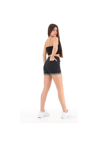 Cedy Denim Kadın Yüksek Bel Duble Paça Kot Şort Klasik Mini Jean Şort C604 Antrasit
