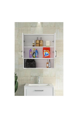 2 Kapaklı, Aynasız Moda Banyo Lavabo Dolabı, Aynasız Üst Dolabı - Beyaz Çok Renkli