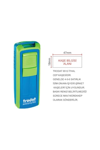 Trodat Cep Kaşe 9512 - Yeşil Makine - Mavi Mürekkep Pembe