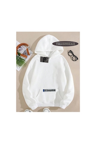 Tarzsokak Kapşonlu Sweatshirt Beyaz 67 Zonguldak Özel Tasarım Plaka Detaylı