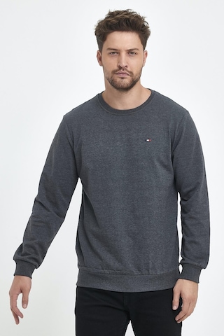 MMetalic Erkek Antrasit Bisiklet Yaka Nakış Detaylı Regular Fit Sweatshirt 001
