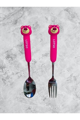 Cinnamoroll Silikon Saplı Çocuk Çatal Kaşık Takımı Kırmızı