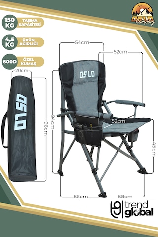 Oslo Lüks Katlanabilir Kamp Sandalyesi Gri