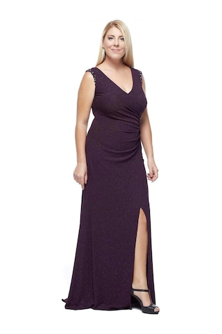 Moda Berray 8004 Omuz - Bel Işleme Kruvaze Abiye Elbise Mürdüm Mürdüm