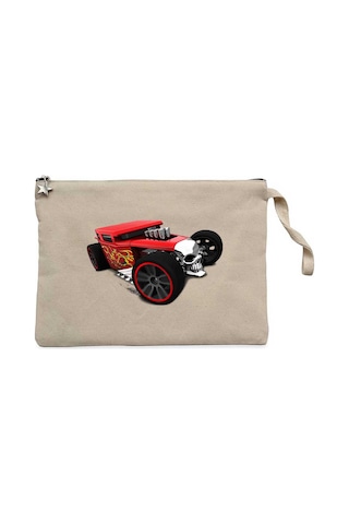 HOT WHEELS Skull Car Krem Clutch Astarlı Cüzdan / El Çantası Krem