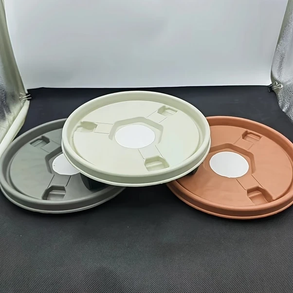 Elmpaly 1 Adet Gri Kalın Plastik Saksı Altlığı Tekerlekli Ev Bitkisi Taşıyıcı Tabanı