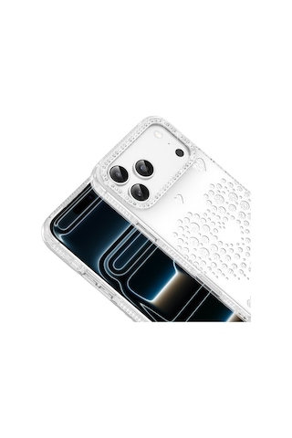 Maks Technology Apple Uyumlu iPhone 18 Pro Max Kılıf Damla Taşlı Mkst Rivas Sert Pc Kapak - Beyaz