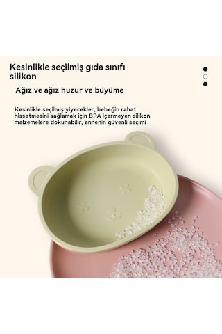 Jianfan Ayıcık Desenli Vakumlu Silikon Mama Kabı Bebek Beslenme Kasesi Yeşil Yeşil