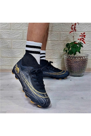 Jump 29676 Çoraplı Krampon Çimsaha Futbol Ayakkabı Siyah - Altın